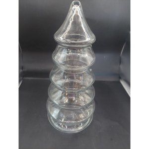 Clear Glass Christmas Nature Tree Candy Jar Container Canister 10.5" Tall